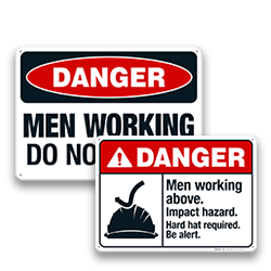 Image of Men Working Signs