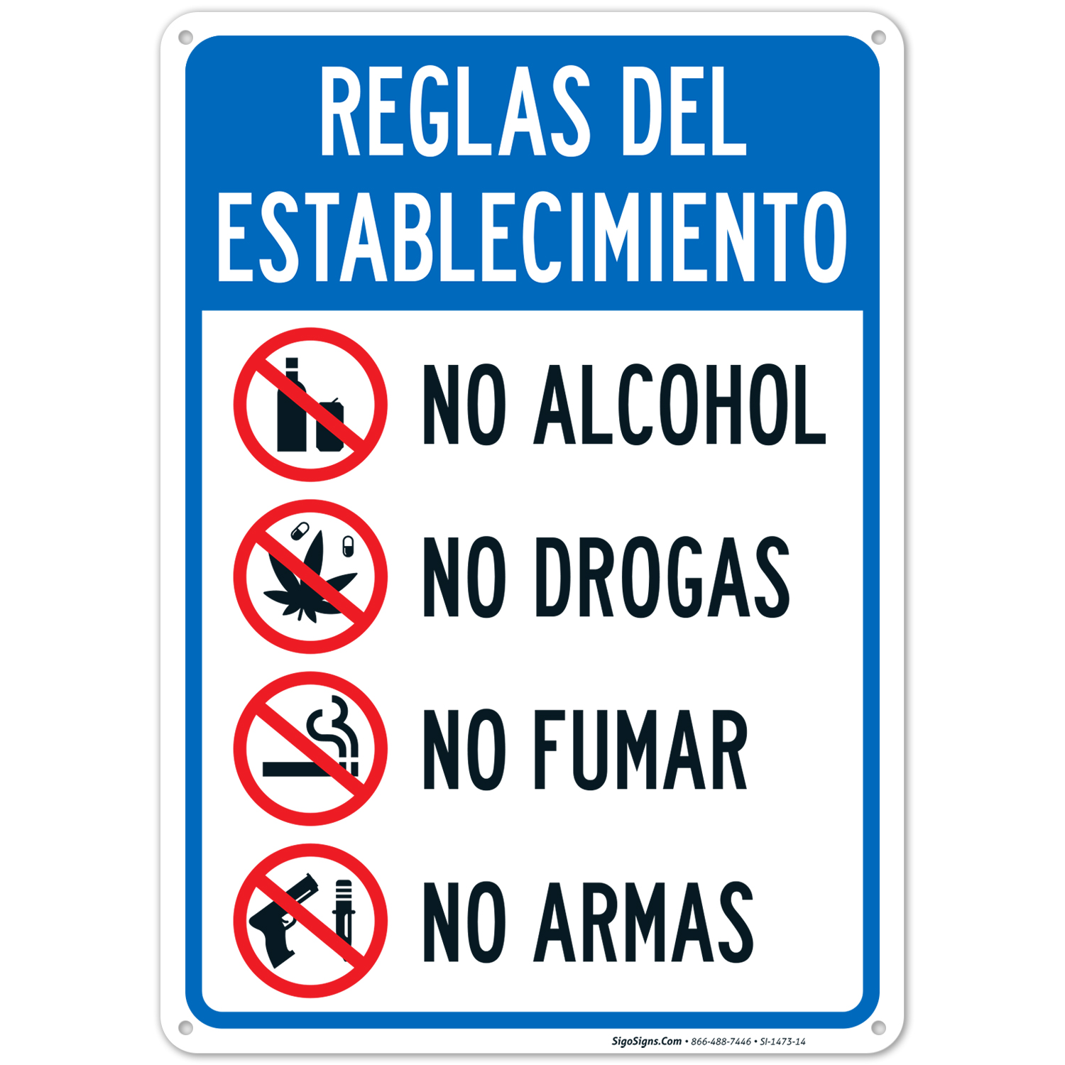 House Rules, No Alcohol No Drugs No Smoking No Weapons Sign