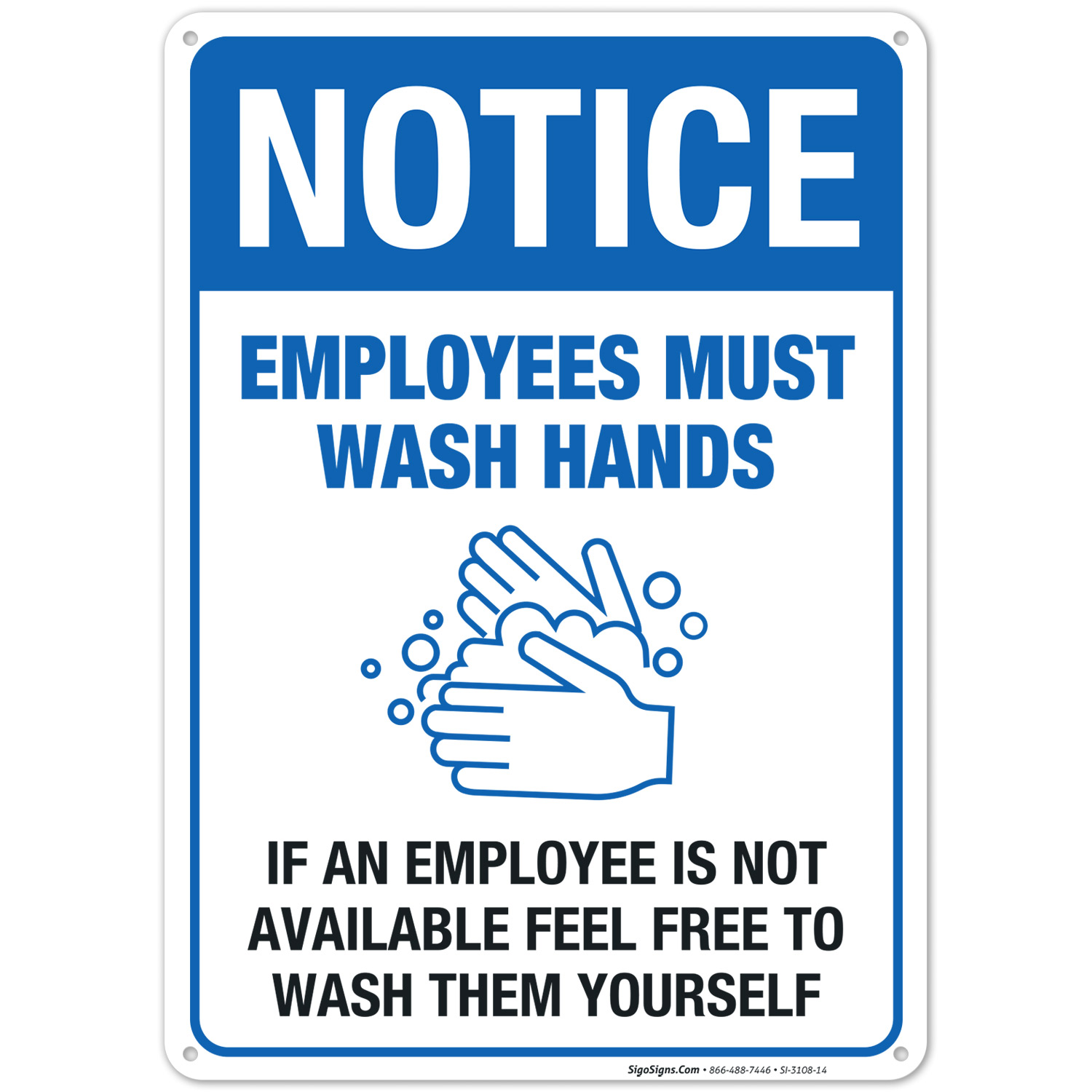 Funny Hand Washing Sign, Employees Must Wash Hands Sign