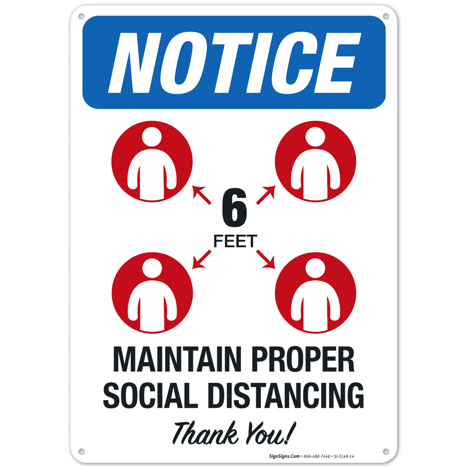 Social Distancing Sign, Maintain Proper Social Distancing 6 Feet