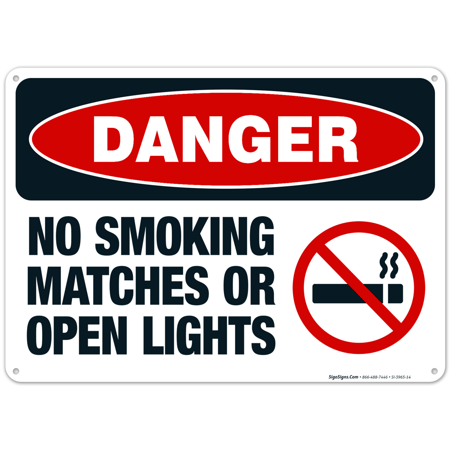 Danger No Smoking Matches Or Open Lights Sign, OSHA Danger Sign