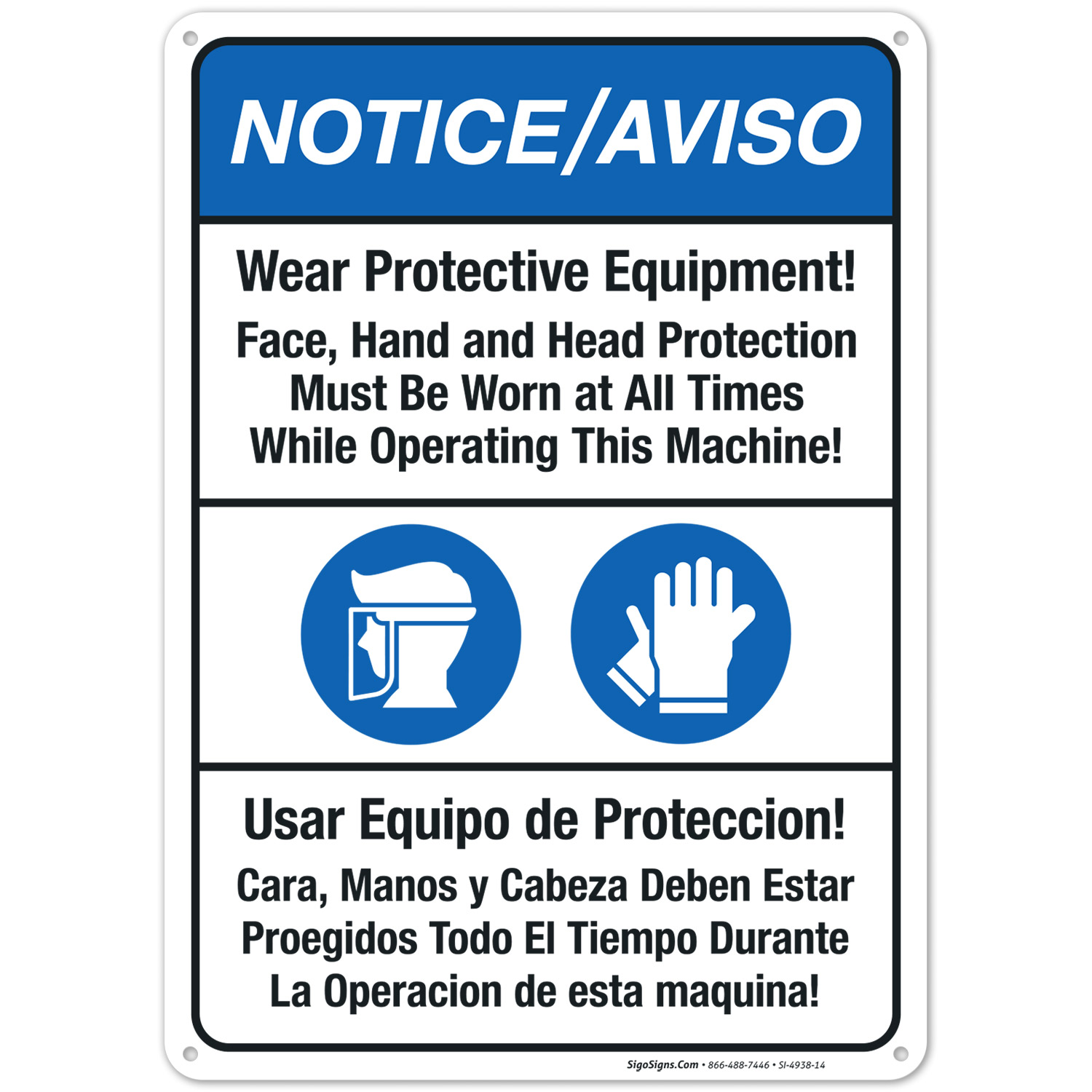 Wear Protective Equipment Bilingual Sign, ANSI Notice Sign