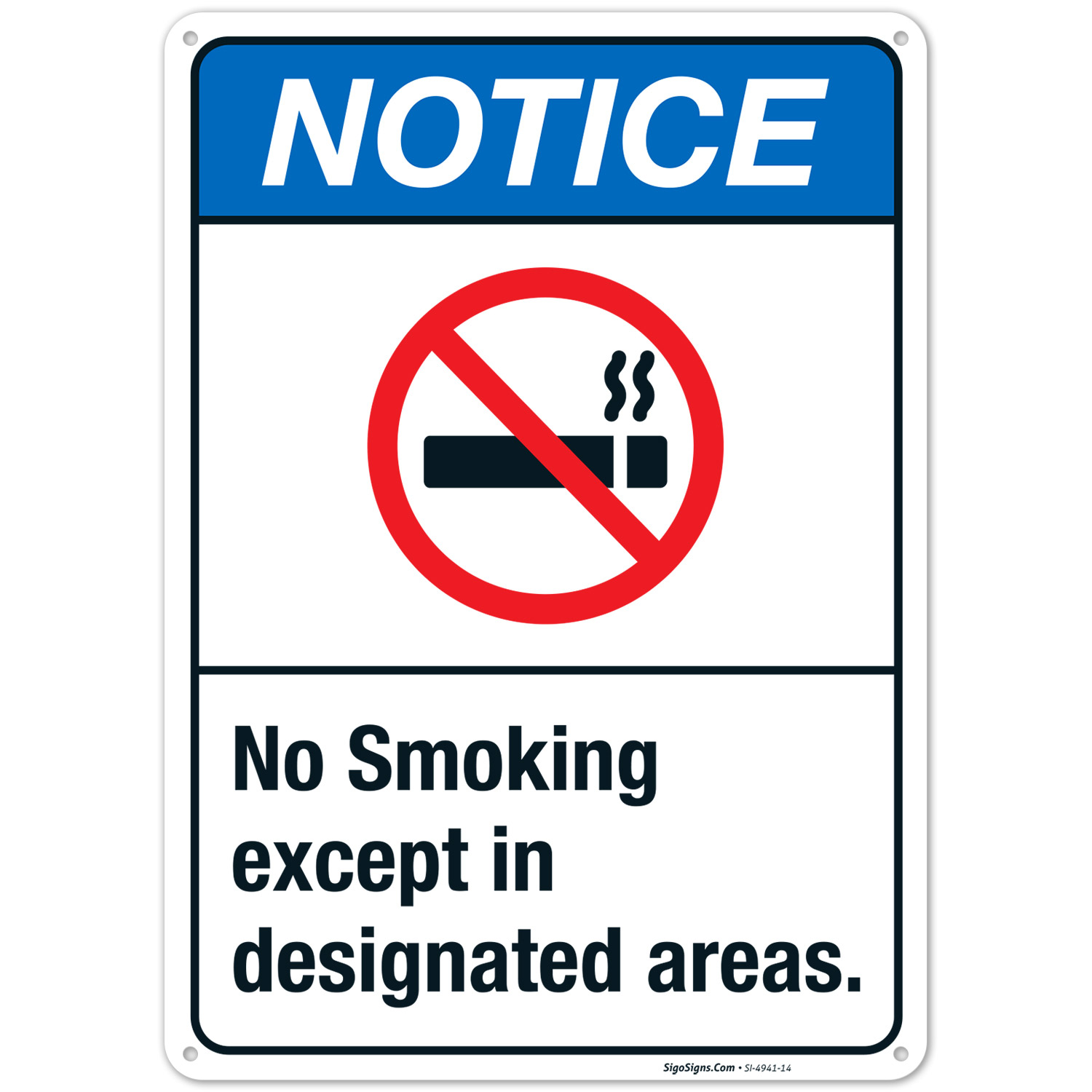 No Smoking Except In Designated Areas Sign, ANSI Notice Sign