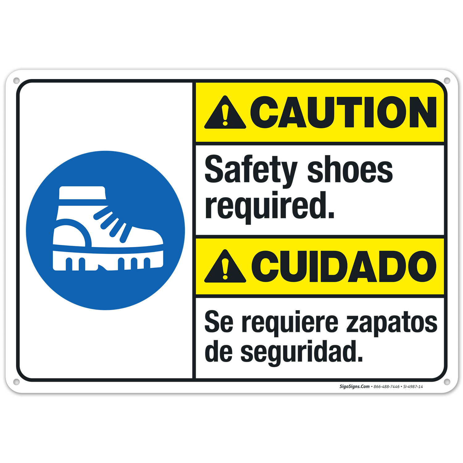 Safety Shoes Required Bilingual Sign, ANSI Caution Sign
