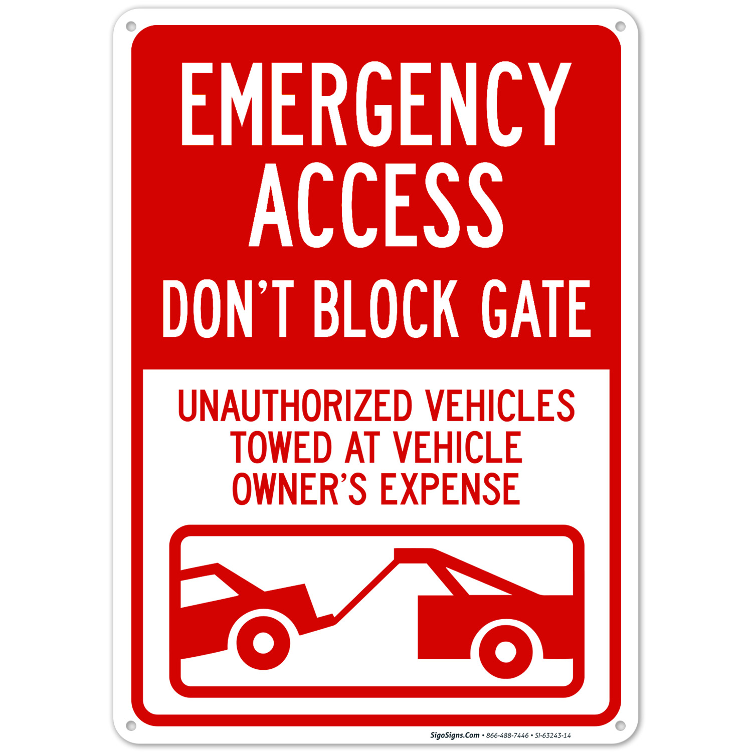 Emergency Access Don't Block Gate Unauthorized Vehicles Towed With Sign