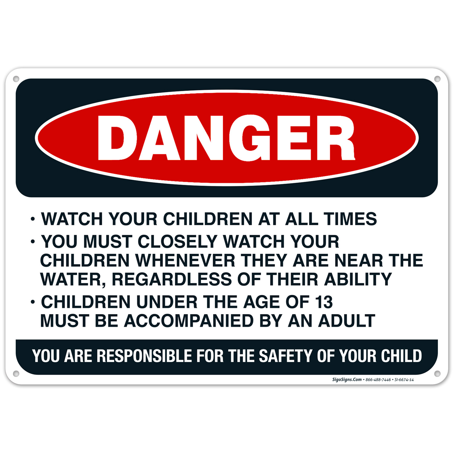 Watch Your Children At All Times You Must Closely Watch Your Children Sign, Pool Sign