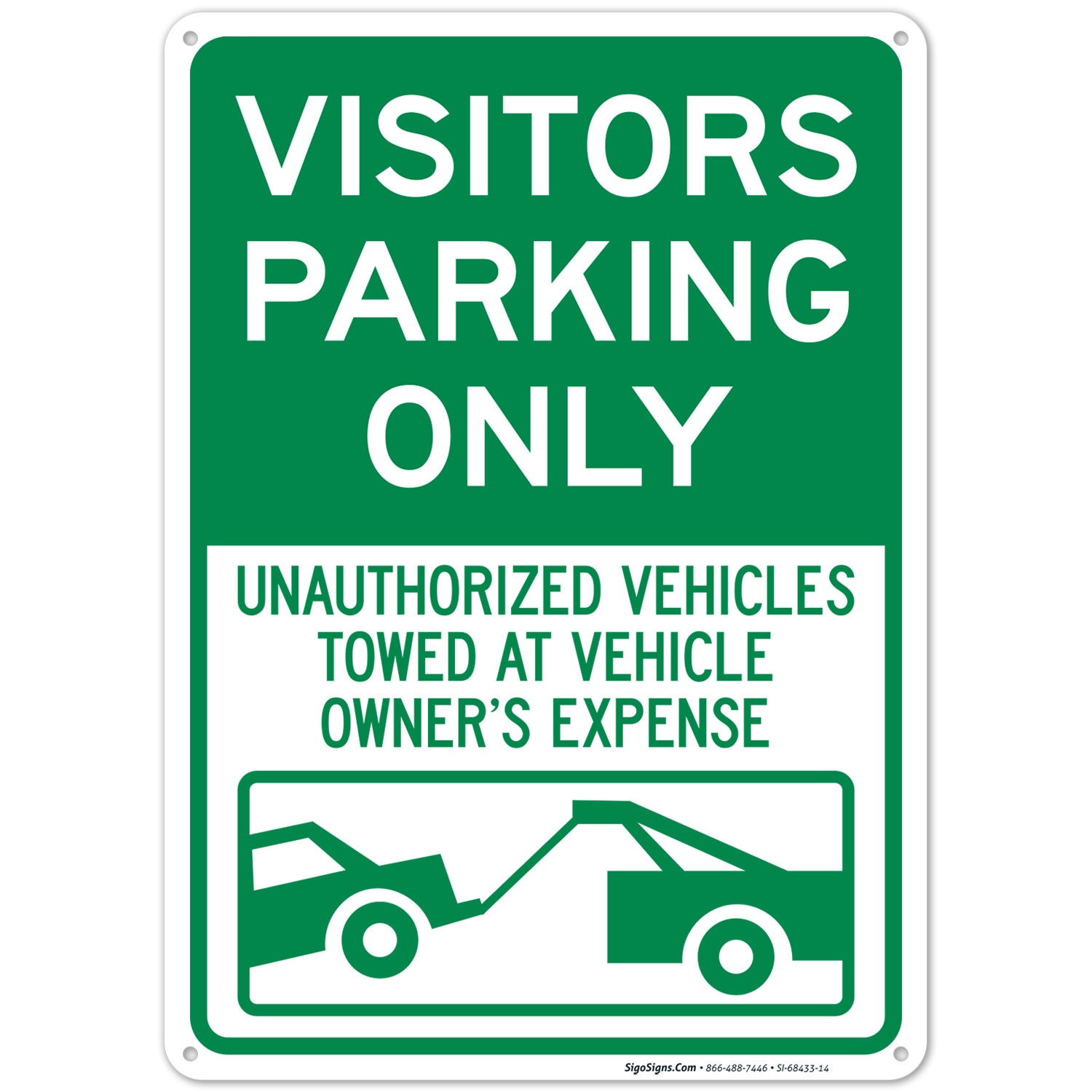 Visitor Parking Only Unauthorized Vehicles Towed At Owner Expense With Graphic Sign