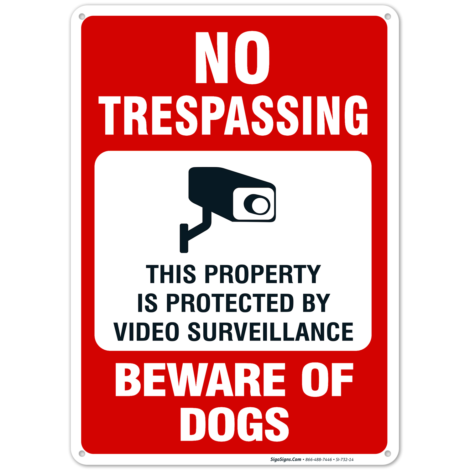 Beware of Dog Sign, No Trespassing Sign, Video Surveillance Sign