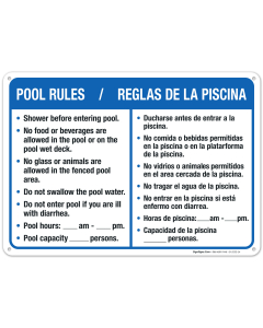 Swimming Pool Rules Bilingual Sign, Spanish English 