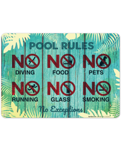 Pool Rules Decorative Sign, No Diving Food Smoking Glass Sign