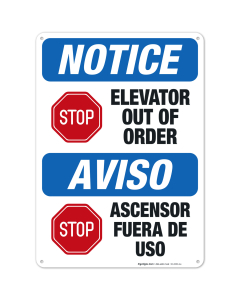 Elevator Out Of Order Bilingual Sign, OSHA Notice Sign
