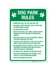Dog Park Rules Sign