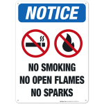 No Smoking, No Open Flames, No Sparks Sign, OSHA Notice Sign