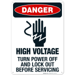 High Voltage Turn Power Off And Lock Out Before Servicing Sign, OSHA Sign, (SI-3791)