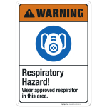 Respiratory Hazard Wear Approved Respirator In This Area Sign, ANSI Warning Sign