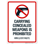 Kentucky Carrying Concealed Weapons Is Prohibited Sign
