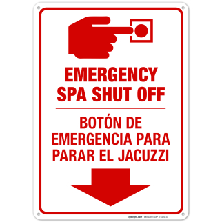 Emergency Spa Shut Off Sign, Bilingual English Spanish Emergency Spa Shut Off Sign, Bilingual English Spanish