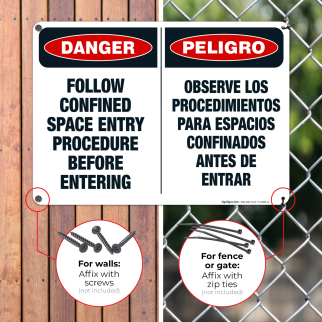 Danger Confined Space Entry Procedure Before Entering Bilingual Sign, OSHA Danger Sign