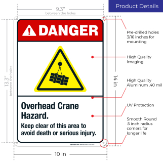 Overhead Crane Hazard Keep Clear Of This Area To Avoid Death Sign, ANSI Danger Sign