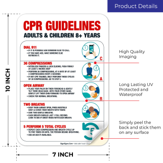 CPR Guidelines Adults And Children 8+ Years Dial 911 Sign