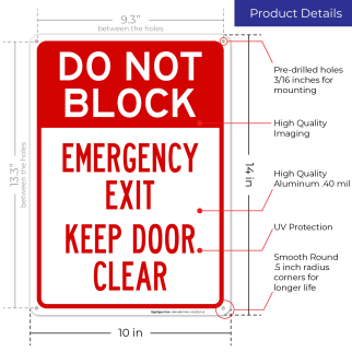 Exit Sign Blocks Workplace Safety Signage SmartSign Emergency Exit Do Not Block Sign ...