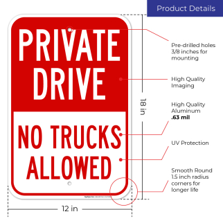NO SEMI TRUCKS Allowed No Trucks 8" X 12" Aluminum Sign WILL NOT RUST MADE USA