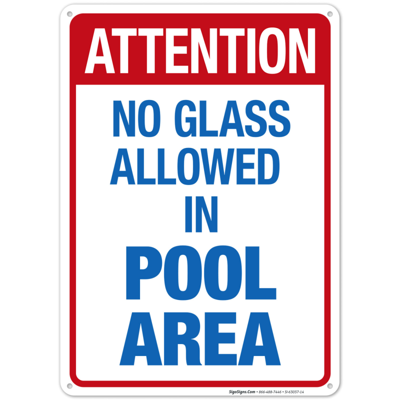 No Glass Allowed in Pool Area Sign