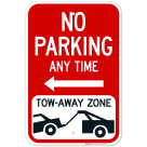 No Parking Any Time Tow-Away Zone With Left Arrow Sign