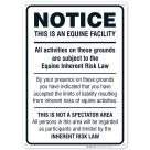 Equine Liability Sign, Statute Horse Barn Stable Farm Sign
