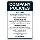 Company Policies Sign, Employees Break Room Decor