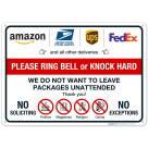 Do Not Leave Packages Here Sign, Please Ring Bell Or Knock Hard