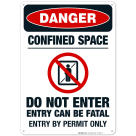 Confined Space Do Not Enter Entry Can Be Fatal Entry By Permit Sign, OSHA Danger Sign