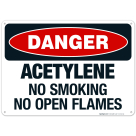 Danger Acetylene No Smoking No Open Flames Sign, OSHA Danger Sign
