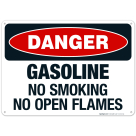 Danger Gasoline No Smoking No Open Flames Sign, OSHA Danger Sign