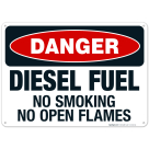 Danger Diesel Fuel No Smoking No Open Flames Sign, OSHA Danger Sign