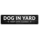 Dog In Yard Keep Gate Closed Grey Wood Look Background Sign