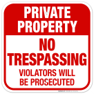 Private Property No Trespassing Red Sign, (SI-1325)