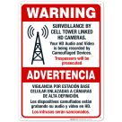 Warning Surveillance By Cell Tower Linked Hd Camera Bilingual Sign