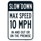 Slow Down Max Speed 10 MPH In and Out Or On Premise Sign