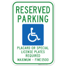 Hawaii Handicap Parking Sign, Reserved Parking Placard Special License Plates Required Maximum Fine $500 Sign
