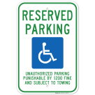 Tennessee Handicap Parking Sign, Reserved Parking Unauthorized Parking Punishable by $200 Fine Sign