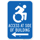 New York Handicap Parking Sign, Access At Side Of Building With Left Arrow Sign
