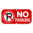 No Parking with Symbol Sign, Red Background