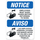 Employees Hand Washing Sign, Bilingual Spanish English