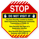 Stop, Do Not Visit If You Traveled Or Have Symptoms Sign