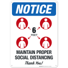 Social Distancing Sign, Maintain Proper Social Distancing 6 Feet