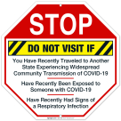 Stop Do Not Visit If You Traveled Or Have Symptoms Sign