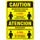 Social Distancing Sign, Social Distancing Sign, Bilingual English Spanish