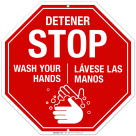 Stop Wash Your Hands Sign, Bilingual Hand Washing Sign