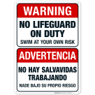 No Lifeguard On Duty Pool Sign, Bilingual Spanish English